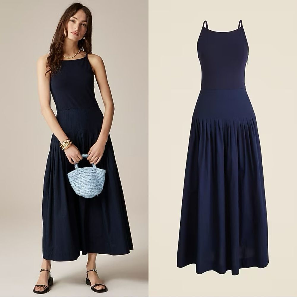 NWT J CREW Pintuck mixy dress in Navy - Picture 1 of 8
